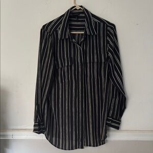 L Oversized Black and White Striped Top lightly worn